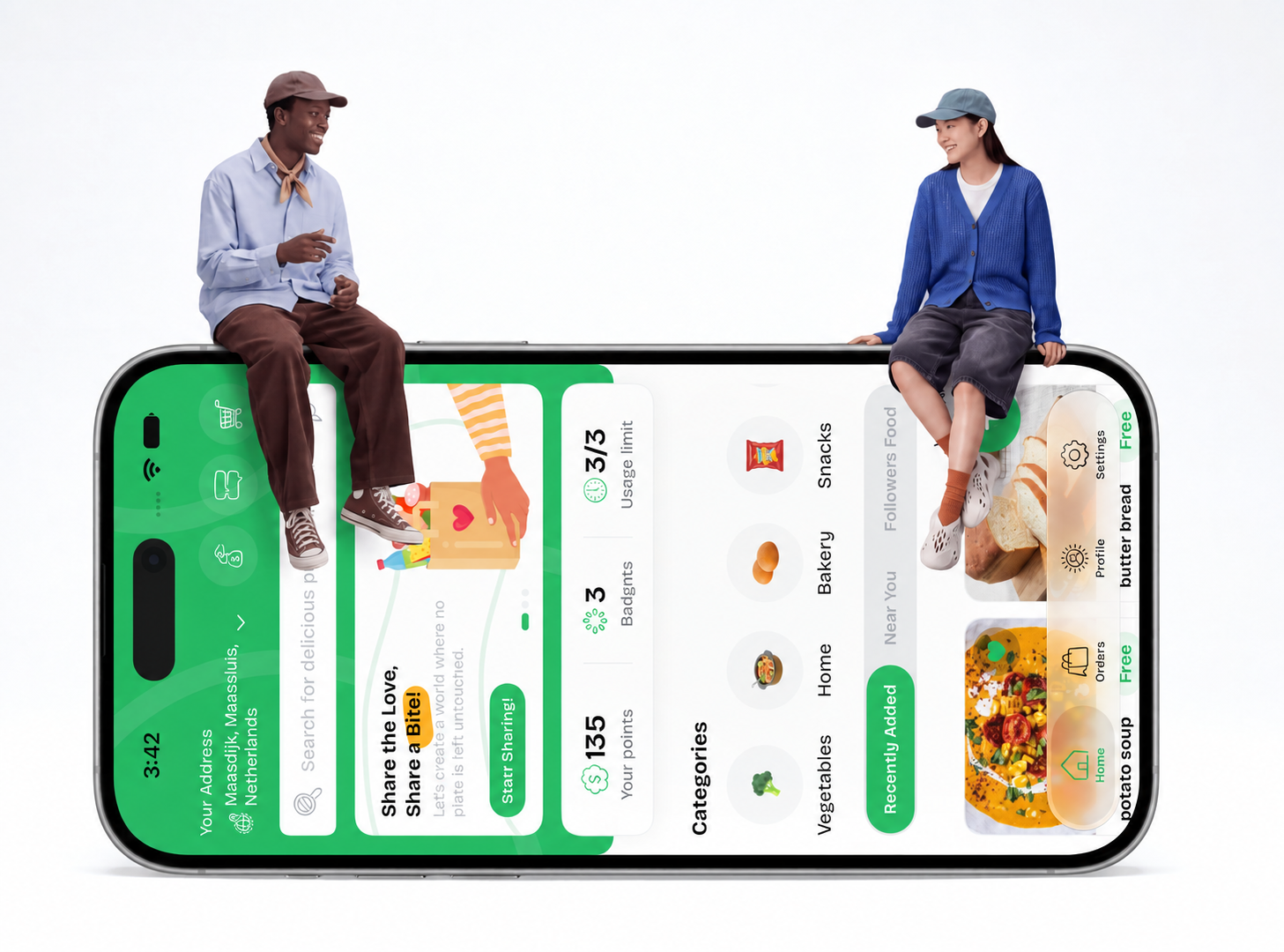 Foosh on a large horizontal iPhone with two people sitting above it